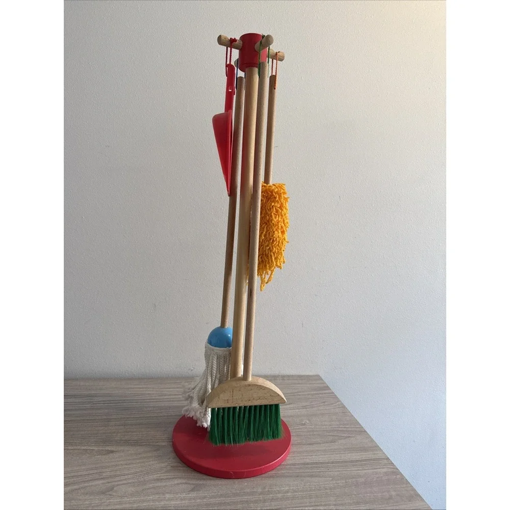 Melissa & Doug Wooden Pretend Play Cleaning Set Mop, Broom, Dustpan, Brush, Dus…